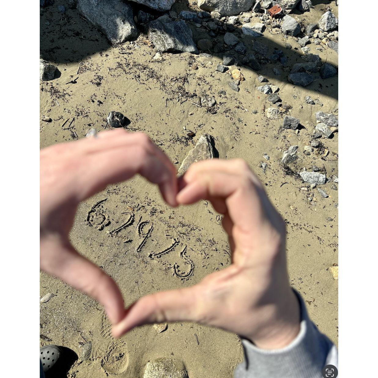 Etching our date in the sand!