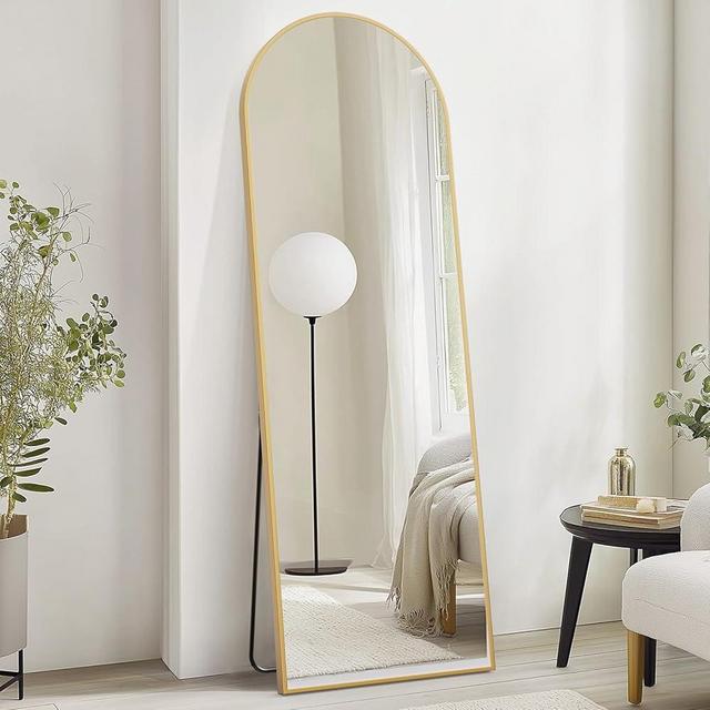 Elevon Full-Length Mirror 71"x26", Full-Body Floor Mirror with Stand, Hanging Wall-Mounted or Freestanding, Thin Aluminum Frame, Large Arch Mirror for Bedroom & Cloakroom, Gold