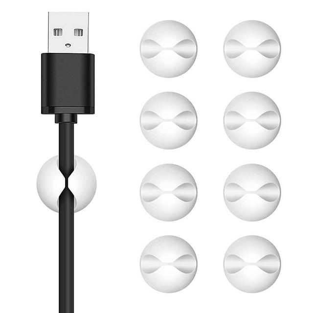 ChefBee 8 Pack Cable Clips, Cord Organizer Cable Management, Self Adhesive Wire Holder System, Multipurpose Wire Clips for All Your Computer, Electrical, Charging or Mouse Cord (White)