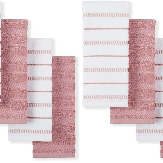 KitchenAid Albany Kitchen Towel 4-Pack Set, Dried Rose/White, 16"x26", (Pack of 2)