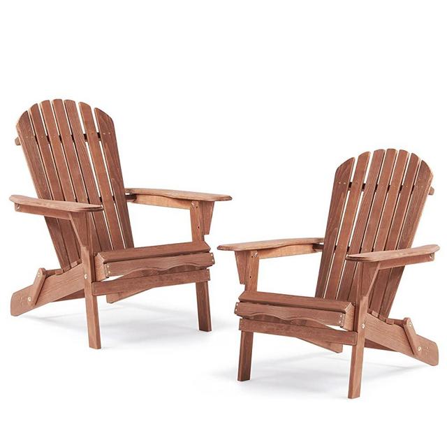 Outdoor Wooden Folding Adirondack Chair Set of 2, Natural Cedar Wood, Half-Assembled Patio Lounge Chair, for Garden Backyard Pool Deck Firepit