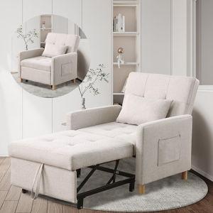 Convertible Sleeper Chair,Pull-Out Sofa Bed with Adjustable Backrest, Multi-Functional Lounge Chair for Living Room, Space-Saving Modern Accent Furniture (Beige)