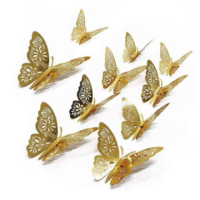 FOMTOR 3D Butterfly Wall Stickers Butterfly Wall Decals for Home Decor DIY Butterflies Fridge Sticker Room Decoration Party Wedding Decor (12 Pcs, Gold)
