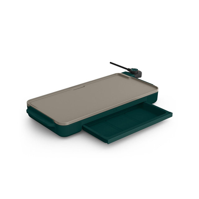Bella 10" x 20" Griddle with Warming Tray, Forest Green