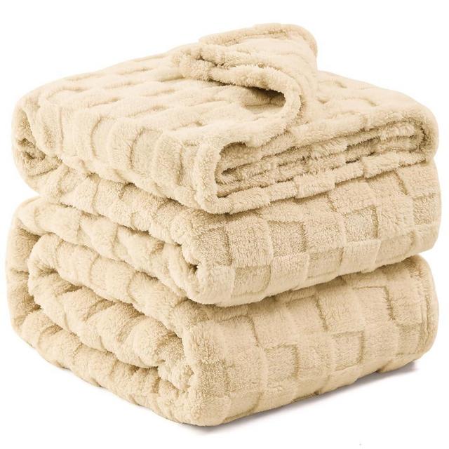 Kaisa Oversized Throw Blanket Queen Size 90"x90", Super Soft Fleece Blanket Throw, Large Blankets Bedding for Living Room Decor, Couch, Sofa, Bed, Softest Warm Luxury Elegant Comfy Gifts, Light Brown