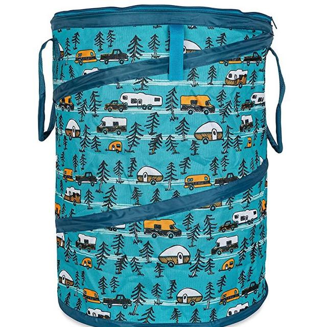 Camco Life is Better at The Campsite Pop-Up Utility Container | 18 x 24-inch | A Compact Size for Multi-Purpose Use | Sketched RVs and Trees Pattern (42987),Large