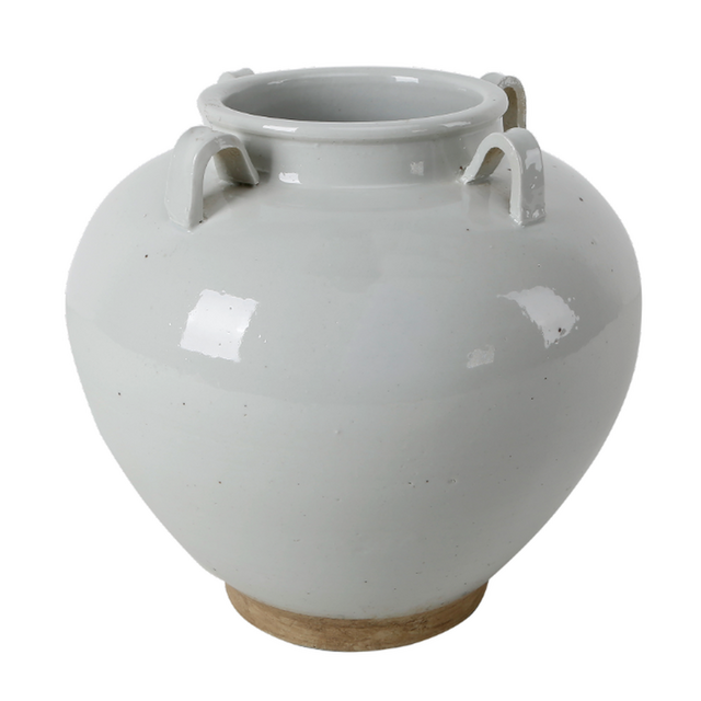 Creamy White Tapered Pot with Four Handles