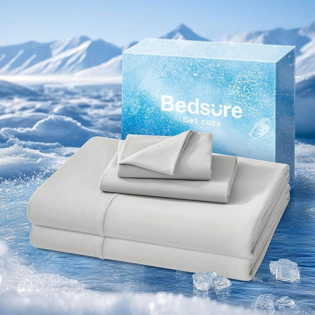 Bedsure Cooling Sheets Cal King, Cooling Bed Sheets for Hot Sleepers, Chill Cool Sheet, Deep Pocket Up to 18 Inches, Soft & Breathable California King Sheet Sets, 4 Pieces, Grey