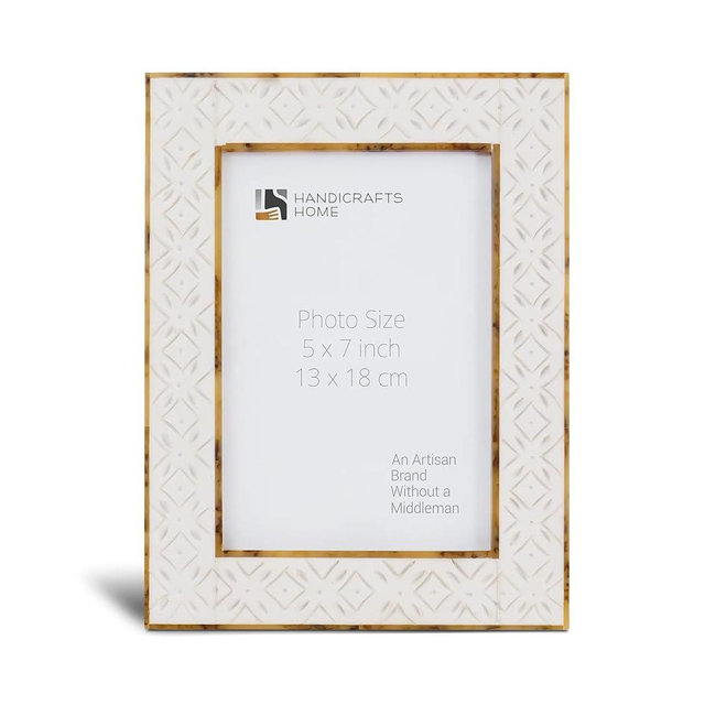 Handicrafts Home White Picture Frame – Handmade Resin Inlay & Wood 5x7 Photo Frame for Christmas Decor, Holiday Gifting, Minimalist Home Decor, Modern Farmhouse Wall Art, Boho Shelf Styling & Elegant Living Room Picture Frame, Wall & tabletop