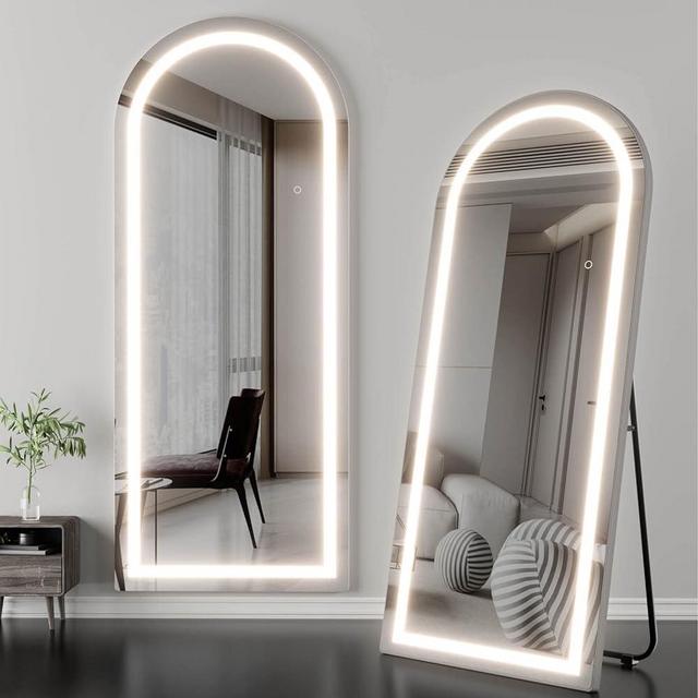 osemy 65"x22" Arched Full Length Mirror with Lights, LED Mirror Full Length with Stands, Free Standing/Wall Mounted/Leaning Full Body Arched Mirrors