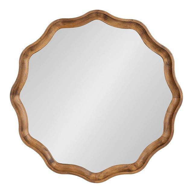 Kate and Laurel Hatherleigh Transitional Round Wooden Wall Mirror, 28 Inch Diameter, Rustic Brown, Bohemian Scalloped Wavy Wood Circle Mirror for Use in Bathroom, Entryway, or Bedroom