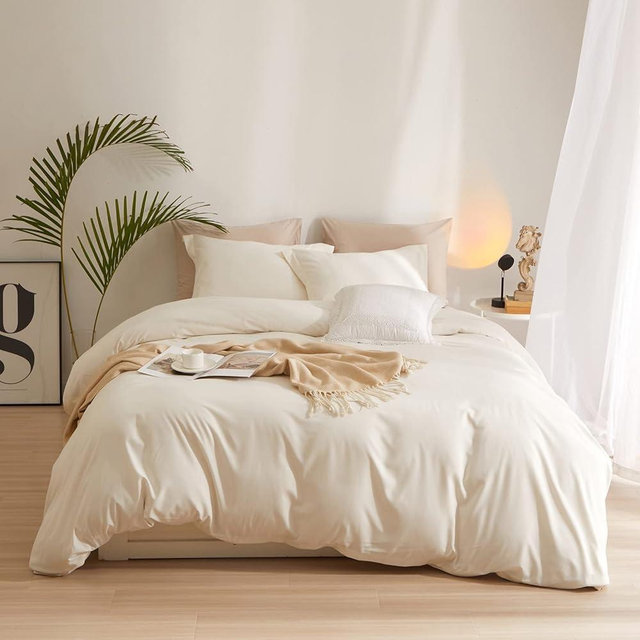 AMWAN Boho 3 Pieces Queen Size Soft Washed Microfiber Cream White Duvet Cover Set with Zipper Closure - Off White 90”x90” Comforter Cover, 2 Pillowcases