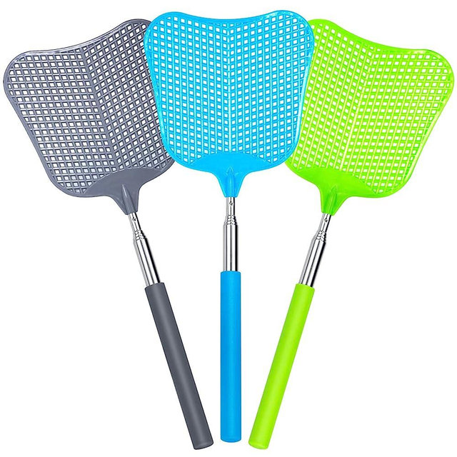 Fly Swatters-Begonia Telescopic Flyswatter Heavey Duty Set with Stainless Steel Extendable Handles for Indoor/Outdoor/Classroom/Office (3 Pack)