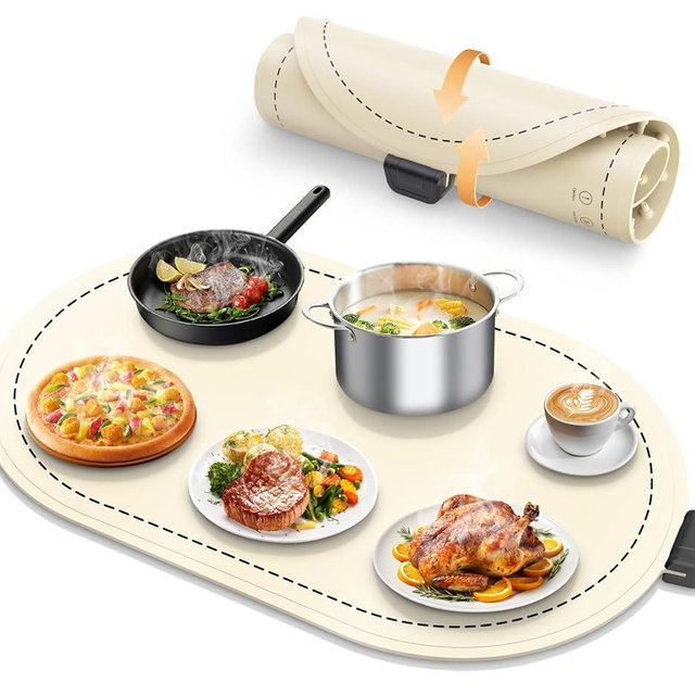 seenlast Warming Mat for Food with Adjustable Temperature Timer,10S Fast Heating Silicone Food Warmers for Parties Buffet and Home Daily,Food Warming Mat with Insulating Pad Raised Feet Protects Table