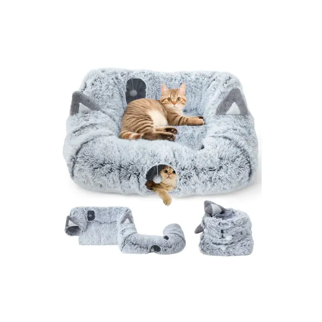 GOTGELIF Collapsible Plush Cat Tunnel Bed Pet Toy for Indoor Cats