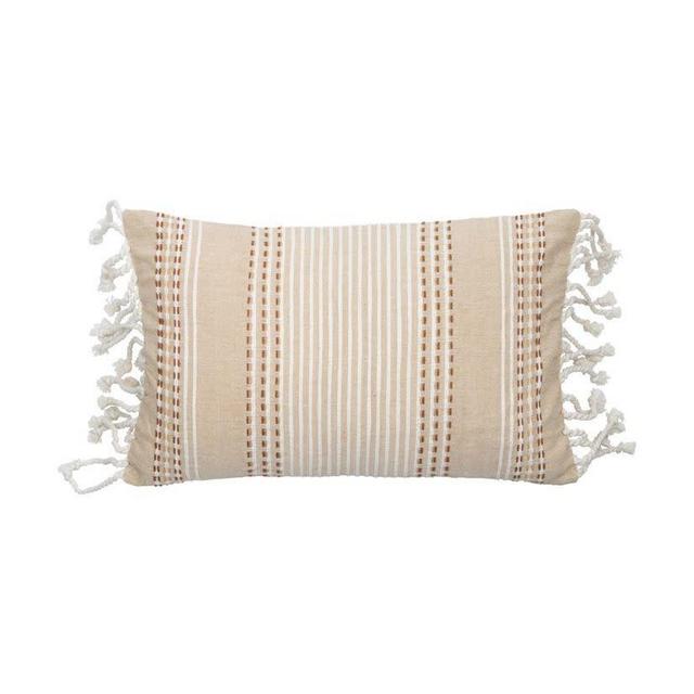 Beige Patterened Pillows with Fringe