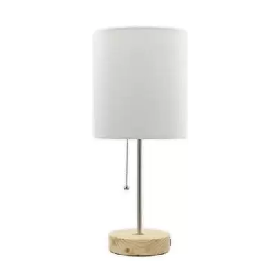 Designs Direct Table Stick Lamp in Silver with USB Port and Linen Shade