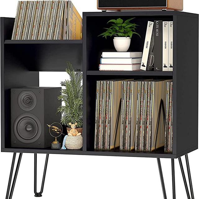 iyrany Record Player Stand, Turntable Stand with Record Storage, Vinyl Record Storage Cabinet with Metal Legs, Record Player Table Holds Up to 250 Albums for Living Room, Bedroom, Office, etc (Black)