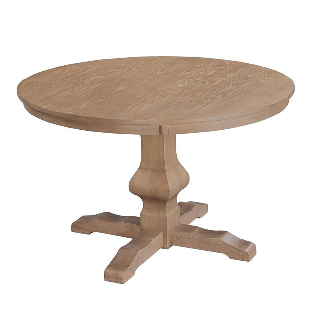 Round Wood Dining Table for 4 6, 46.25 inches Modern Rustic Pedestal Dining Table, Indoor Furniture for Kitchen, Dining Room, Living Room, Small Space Light Natural