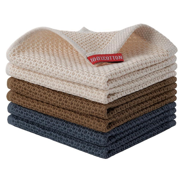 joybest Cotton Kitchen Dish Cloths, 6-Pack Waffle Weave Ultra Soft Absorbent Dish Towels Washcloths Quick Drying Dish Rags, 12x12 Inches, Mixed Color