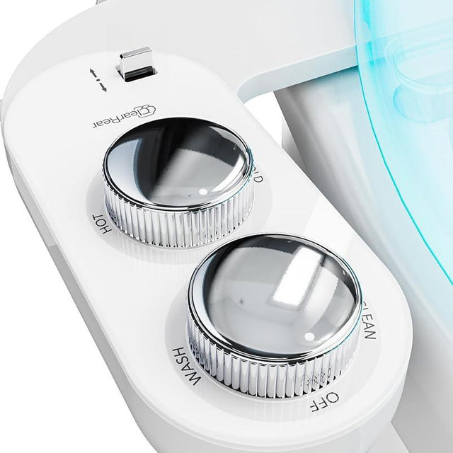 CLEAR REAR Bidet Attachment for Toilet Seat - Non-Electric, Self-Cleaning Dual Nozzle, Adjustable Water Pressure, Rear & Feminine Wash Hygienic Upgrades - Fits Elongated Toilets (Cold & Warm Water)