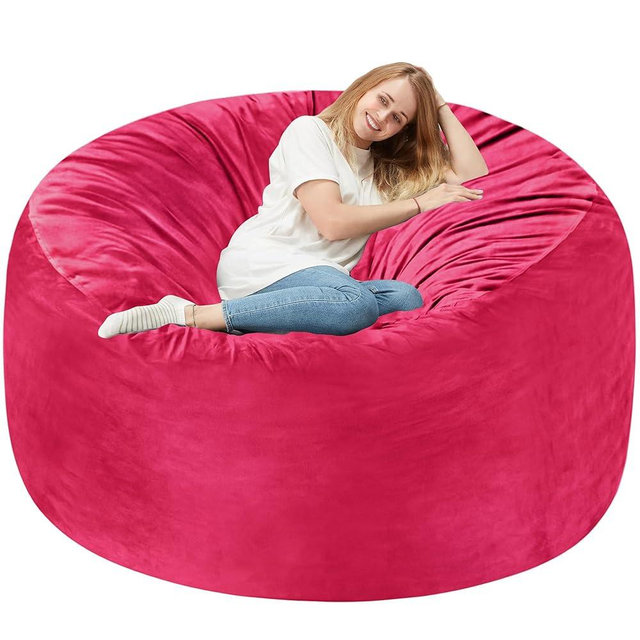 Homguava 6 FT Bean Bag Chair: 6' Bean Bags with Memory Foam Filled, Large Beanbag Chairs Soft Sofa with Dutch Velvet Cover-Pink