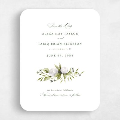 White Rounded Wedding Save the Date - Cordova Portrait