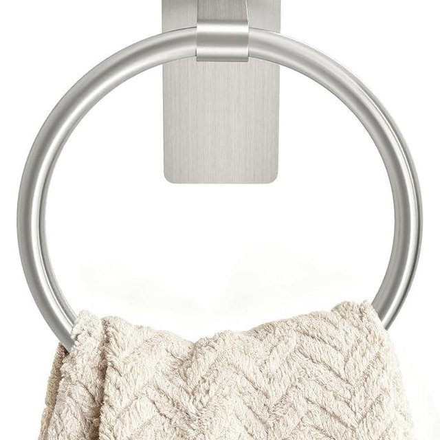 STWWO Brushed Nickel Towel Ring, Hand Towel Holder for Bathroom, Self Adhesive Hand Towel Rings for Bath, Kitchen, RV, No Drill Hole