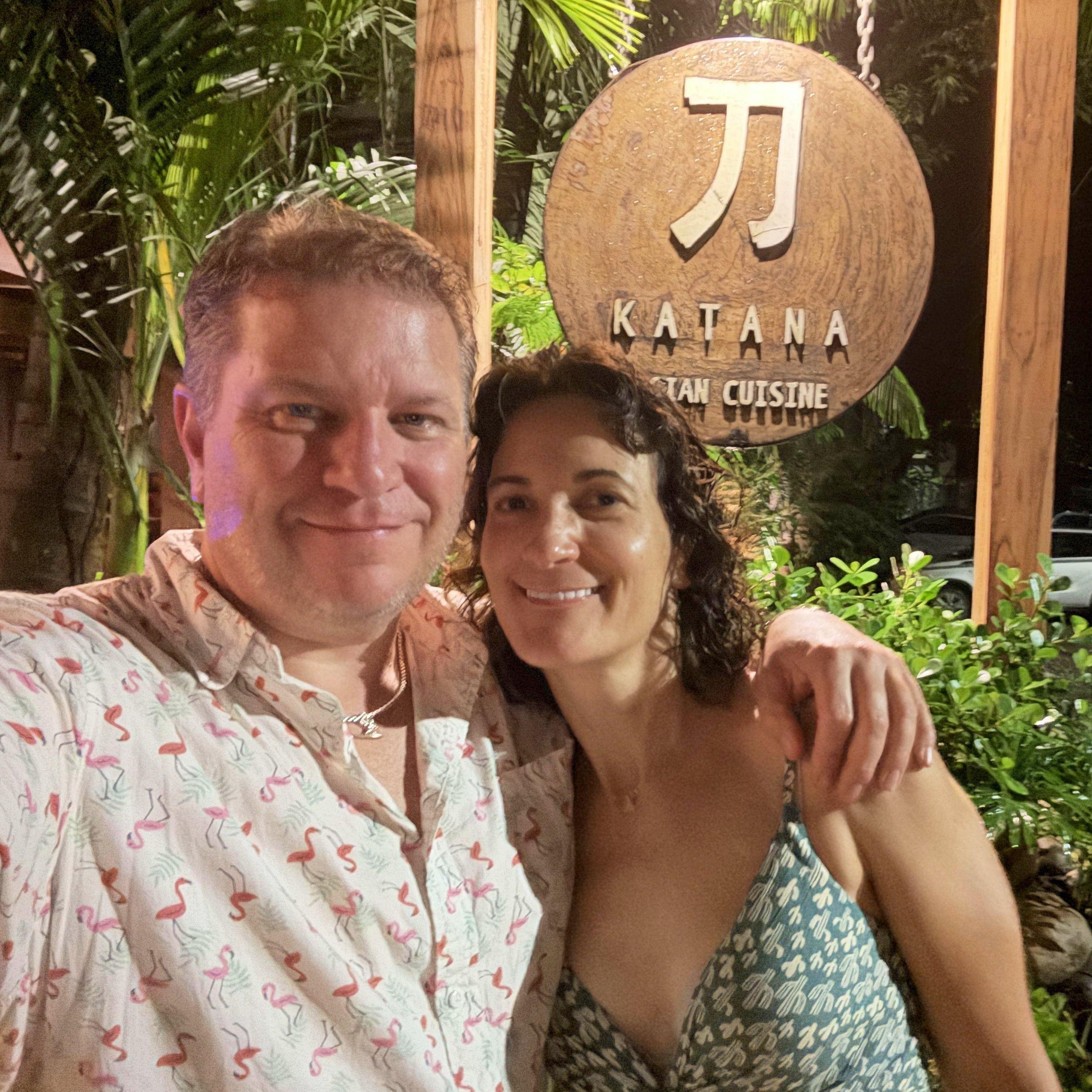 First night as fiancés. High on the best food in Santa Teresa, a little wet, love-drunk, and already sketching out the big day—starting with dessert, obviously. 🍰