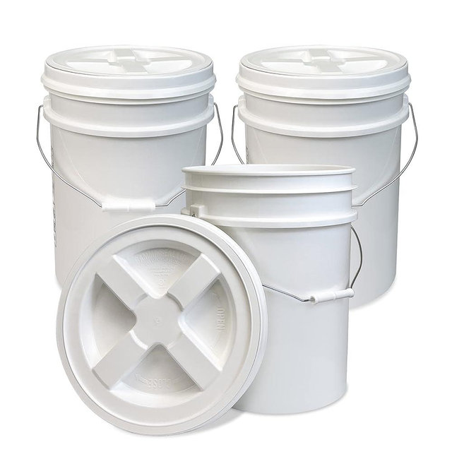 5 Gallon White Bucket with White Gamma Seal Screw on Airtight Lid (3 Count), Food Grade Storage, Premium HPDE Plastic, BPA Free, Durable 90 Mil All Purpose Pail, Made in USA
