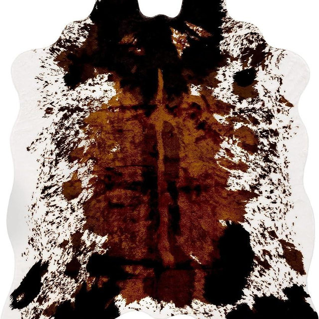 CONBEN Faux Cowhide Rug Large (4.3ft x 5.6ft) - Non-Slip Backing, Cow Print Decor - Fireplace Hearth Rug, Wall Art Farmhouse, Western Floor Rugs for Living Room, Bedroom, Dining Area or Office