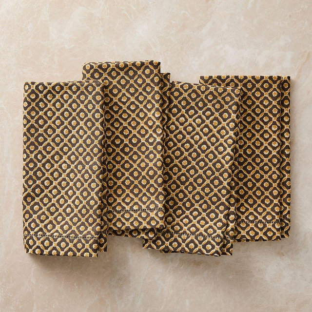Pierce and Ward Floral Tile Napkin, Saddle Brown, Set of 4