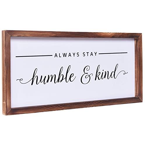 Farmhouse Decor - Modern Rustic Wall Art Home Decor - Always Stay Humble and Kind - Solid Wood Framed Printed Sign for Entry, Living Room, Foyer, Hallway, Lobby, Bedroom Decoration - Size 8x17 Inches