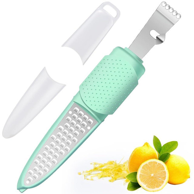 Rainspire Lemon Zester Tool with Channel Knife, Stainless Steel Citrus Zester Tool, Lemon Peeler, Zesters for Kitchen, Ultra Sharp 2-in-1 Tool Easily Creates Citrus Zest, Mint Green