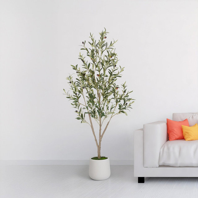 Romswi Faux Olive Tree with Oval White Planter, 5 FT Tall Faux Olive Trees, with Natural Wood Trunk Lifelike Fruits, Fake Greenry Plant for Home Decor