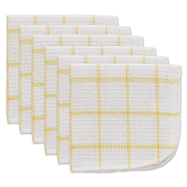 DII Scrubber Dishcloths Collection Windowpane Dishrag Set, 12x12, White/Yellow Stripe, 6 Piece
