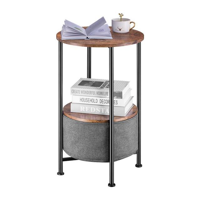 LEMONDA 26" High Industrial Round Side Table with Storage,Small 2 Tier End Table with Basket for Indoor Outdoor Patio,Narrow Nightstand Bedside Table for Sundries,Toys,Books