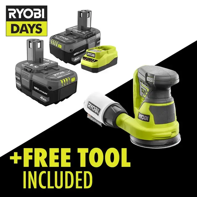 ONE+ 18V Lithium-Ion 4.0 Ah Compact Battery (2-Pack) and Charger Kit with Free Cordless 5 in. Random Orbit Sander