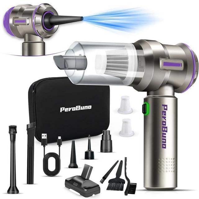 PeroBuno 2-in-1 Cordless Handheld Vacuum, 18Kpa Powerful, 35mins Runtime, 3-Gear Mini Hand Vacuum Cleaner, Portable Car Vacuum with Brushless Motor and Type C- Compressed Air Duster