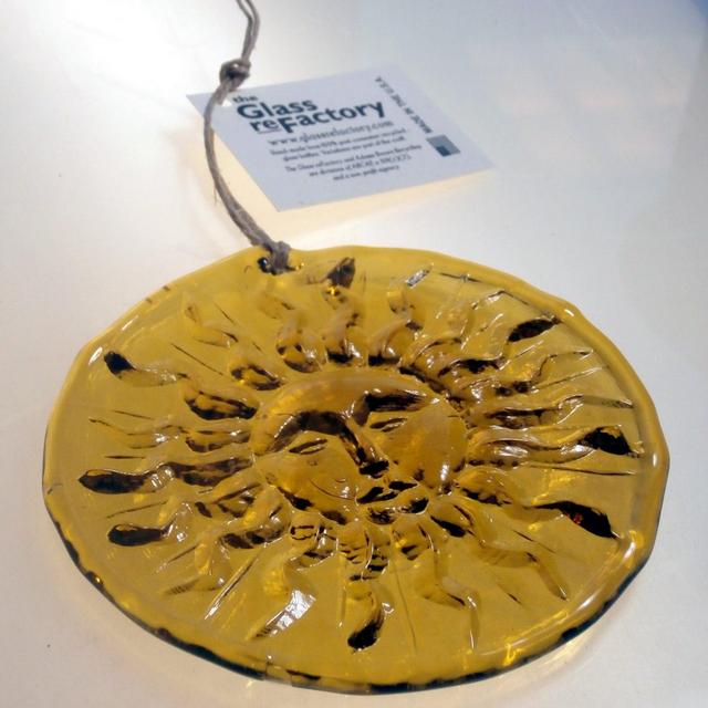 Recycled glass suncatcher, amber sun ornament, window art