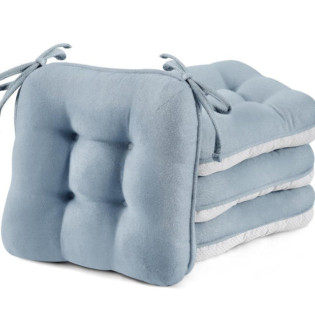 BETU Chair Cushions for Dining Chairs Set of 4,3.5" Thick Kitchen Table Chair Pads with Ties,Non Slip Backing and Covers, Seat Cushion for Dining Room,Bar,Patio Chairs,16"X16"X3.5",Smoky Blue