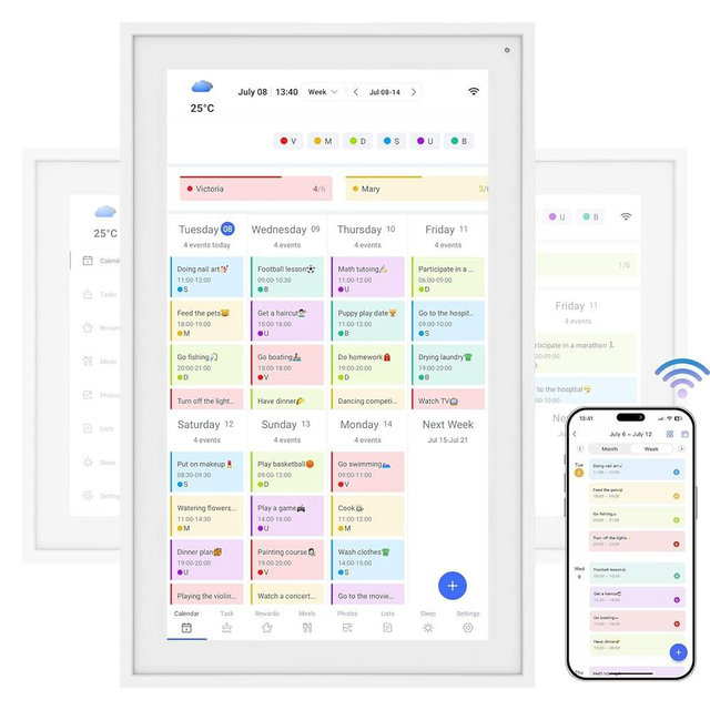TABWEE 15.6'' Digital Calendar Chore Chart, Wall Touchscreen Smart Electronic Calendar for Interactive Family Schedules, Meal Planner, to Do List, Achievement Rewards Two-Way Sync w/Stand Wall Mount