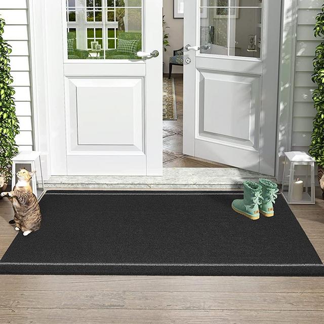 Color G Door Mats Outdoor, Anti-Slip Backing Waterproof Front Door Mat Outdoor, Easy Clean, Low-Profile Resist Dirt Outdoor Mats Floor Mat 24"x36", Black