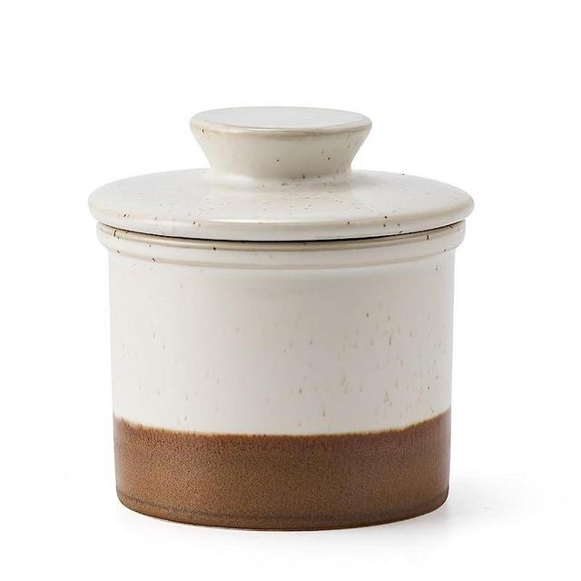 XELA Ceramic Butter Crock, French Butter Dish for Counter, Butter Keeper With Water Line for Fresh Spreadable Butter- Latte