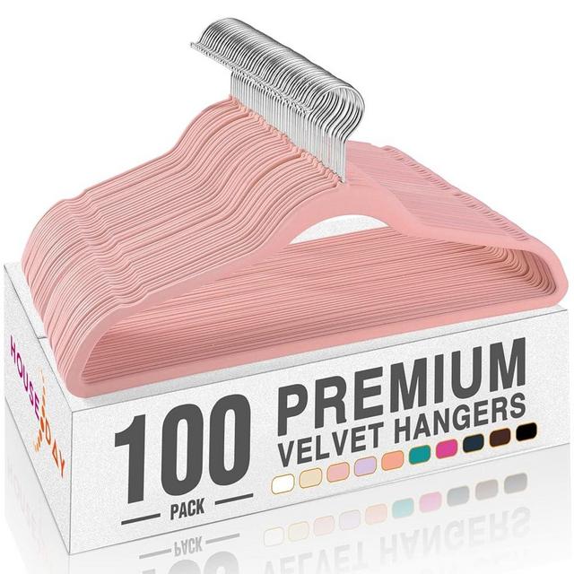 HOUSE DAY Premium Velvet Hangers, Non-Slip Thin Flocked Felt Hangers, Sturdy Clothes Hangers Heavy Duty Coat Hangers & Suit Hangers, Durable Suit Hangers for Closet Space Saving (100 Pack, Blush)