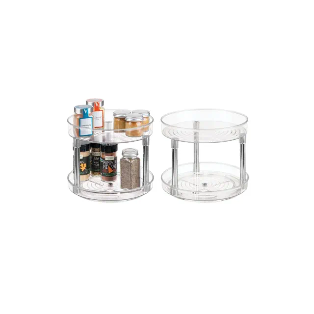 iDesign 9-Inch Plastic 2-Tier Lazy Susan - Set of 2 - Clear/Chrome