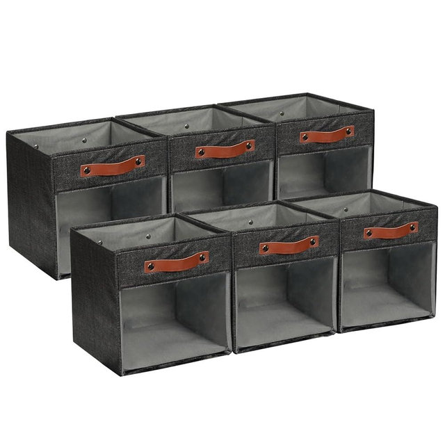 HNZIGE Fabric Cube Storage Bins 11 x 11, Collapsible Storage Cubes Bins for Storage Shelves,Foldable Cube Storage Bins for Storage, Cubby Closet Clear Bins for Storage Blanket(Prints Black 6PCS)