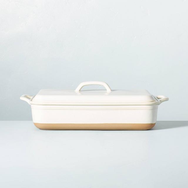 3.75qt Rectangular Stoneware Baking Dish with Lid Sour Cream - Hearth & Hand™ with Magnolia