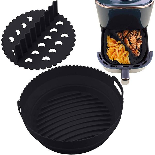 Hugs & Kitchens Air Fryer Silicone Liner, 8.5 Inch Diameter Air Fryer Basket, Replacement of Parchment Liners, Reusable Air Fryer Liner, Food Grade Air Fryer Accessories (Black)