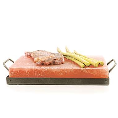 Himalayan Chef Pink Salt Cooking Plate 8" x 12" x 2"  Block Cooking Salt Plate & Holder Set
